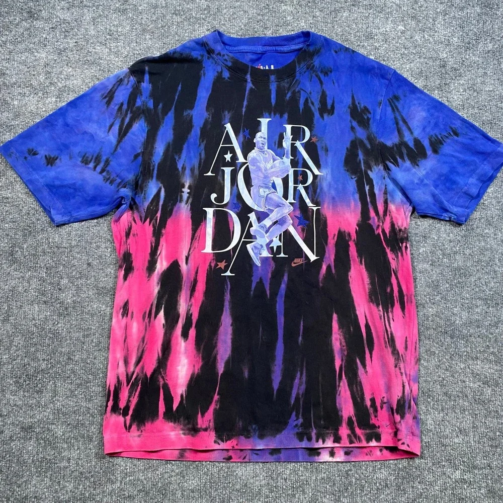 Jordan Mens‎ Blue Pink Tie Dye Air Jordan Graphic T-Shirt DH8982-010 Size S